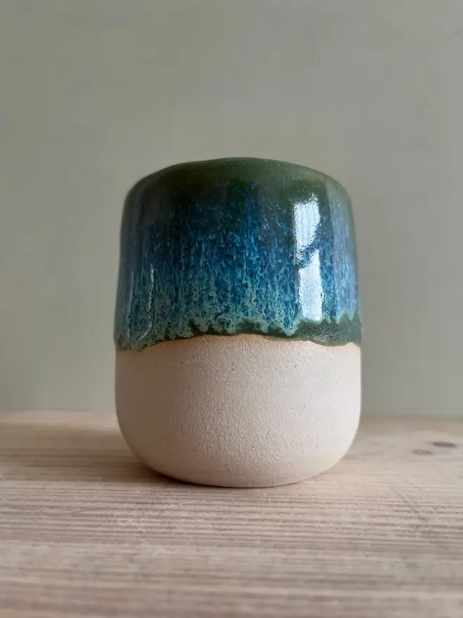 Handmade Ceramic Travel Cup Green Granite Glaze