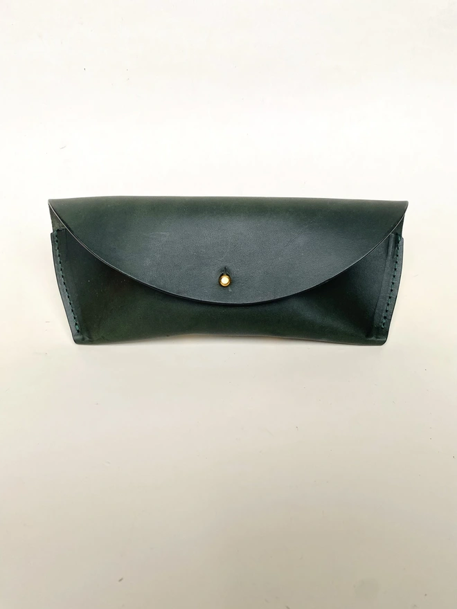 Green leather glasses case 