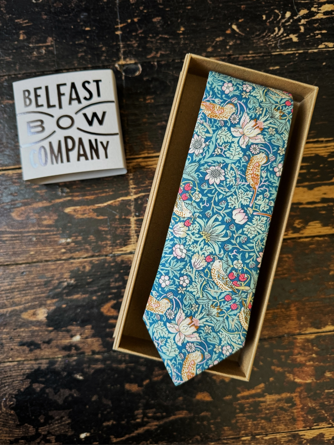 Strawberry Thief Tie in Teal by the Belfast Bow Company