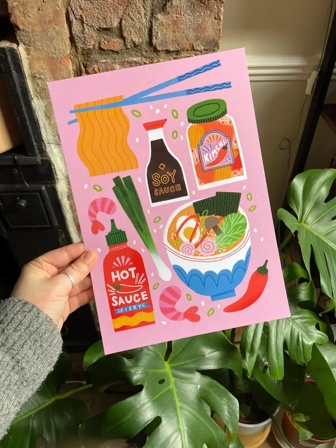 A4 Ramen Ingredients Digital Illustration Print
