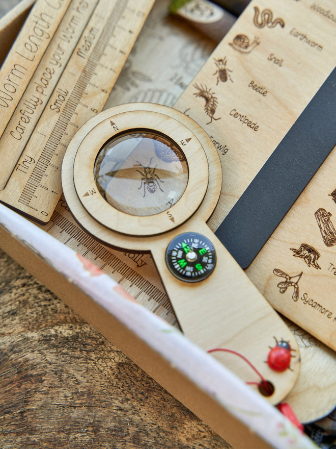 A wooden magnifier for kids