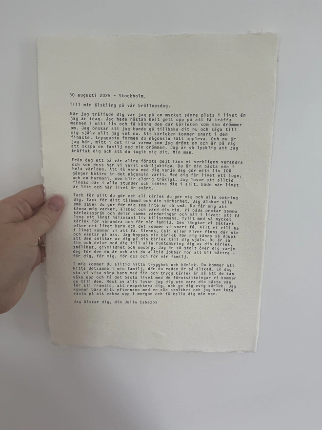 Antique vintage typewriter print hand typed onto cotton rag handmade deckled paper