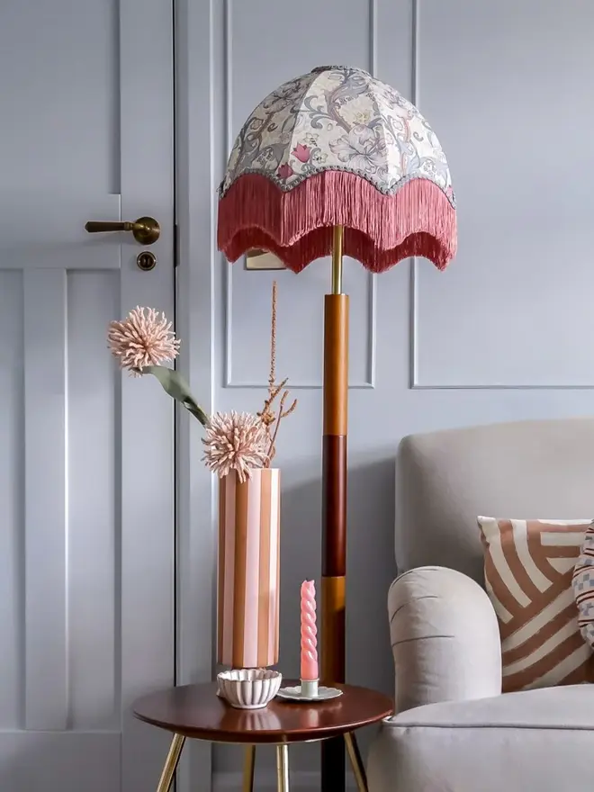 William Morris Golden Lily Fringed Lampshade Dove/ Plum