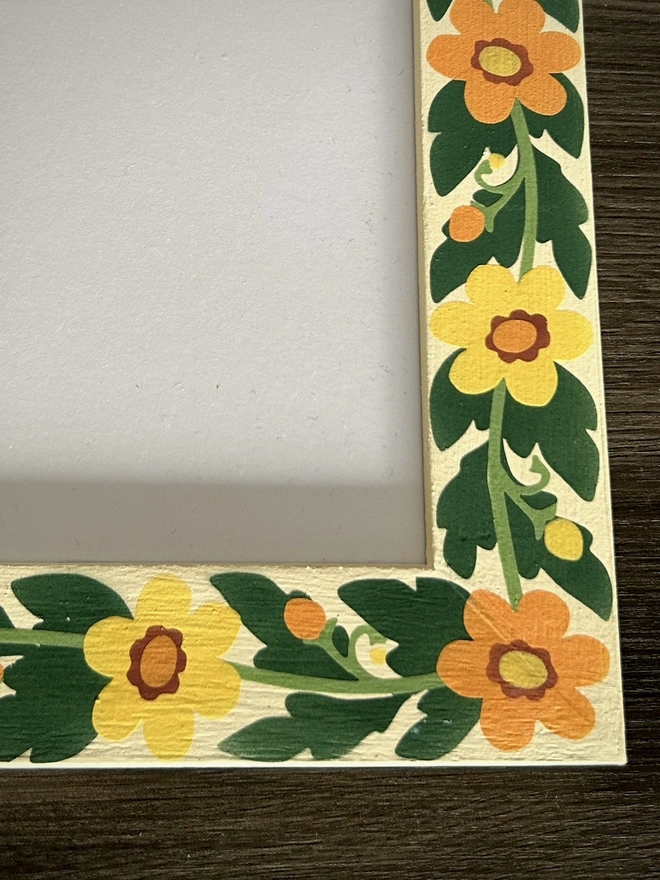 Hand Painted Yellow and Orange Flower Chain Picture Frame 