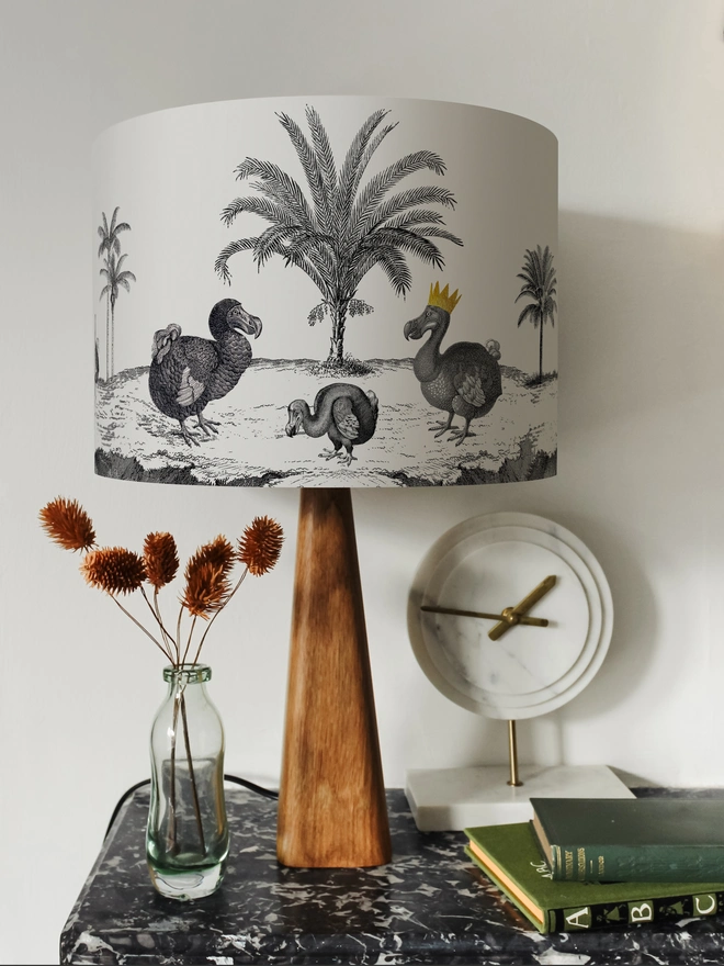 Handmade dodo bird lampshade with vintage illustration design for unique artisan interiors