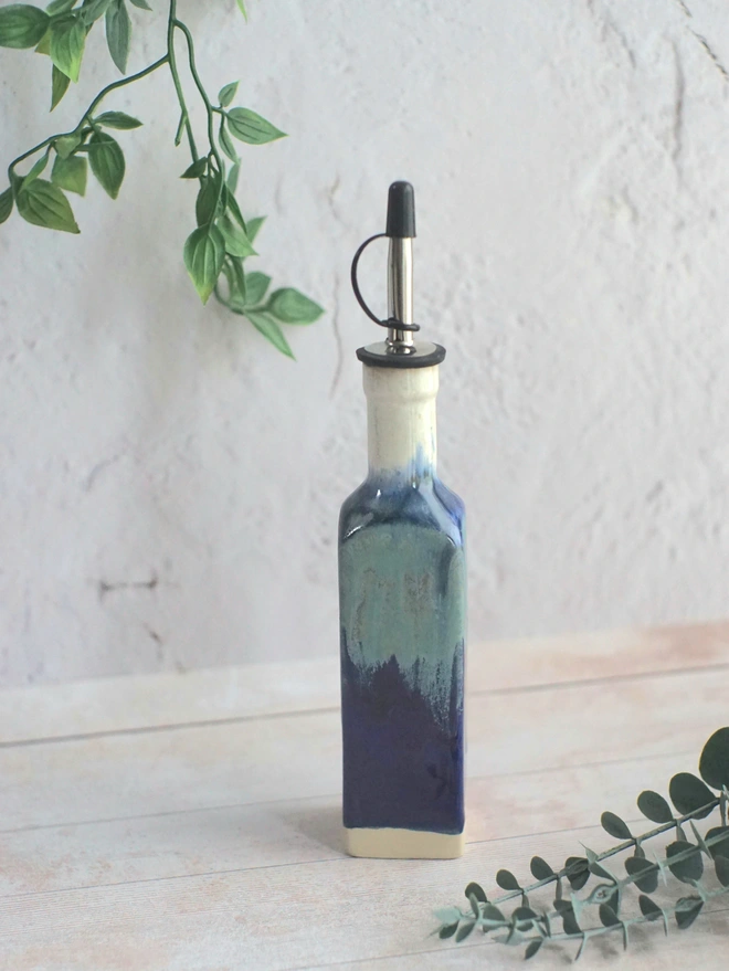 ceramic oil bottle, vinegar bottle, ceramic bottle, bottle with oil dispenser, Jenny Hopps Pottery