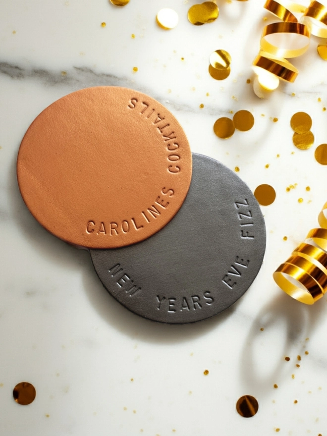 NYE leather coasters