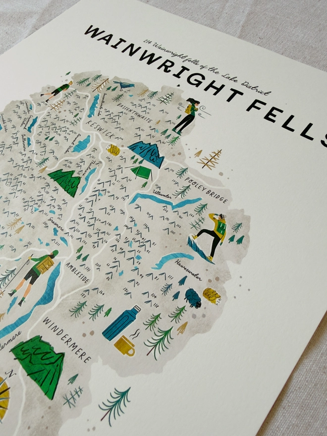 Wainwright Fells A3 Map Print Close Up