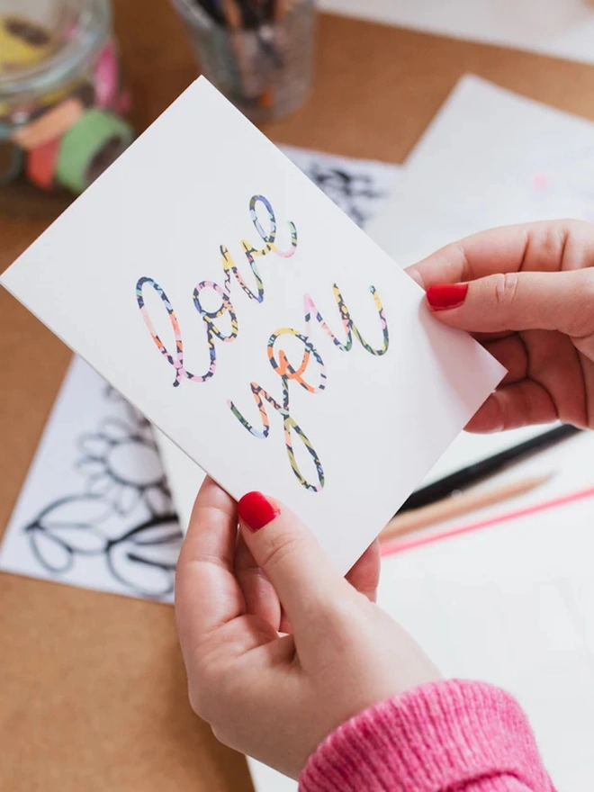 'Love you' Floral Patterned Card