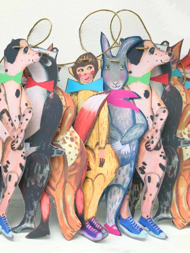 detail of the animal garland animals wearing bow ties and scarves