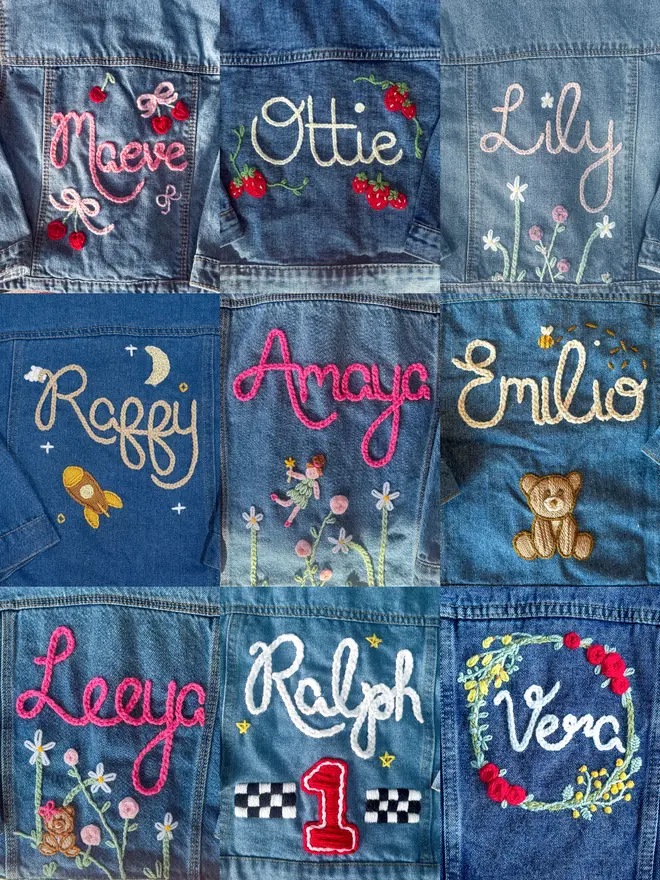 selection of hand-embroidered denim jackets