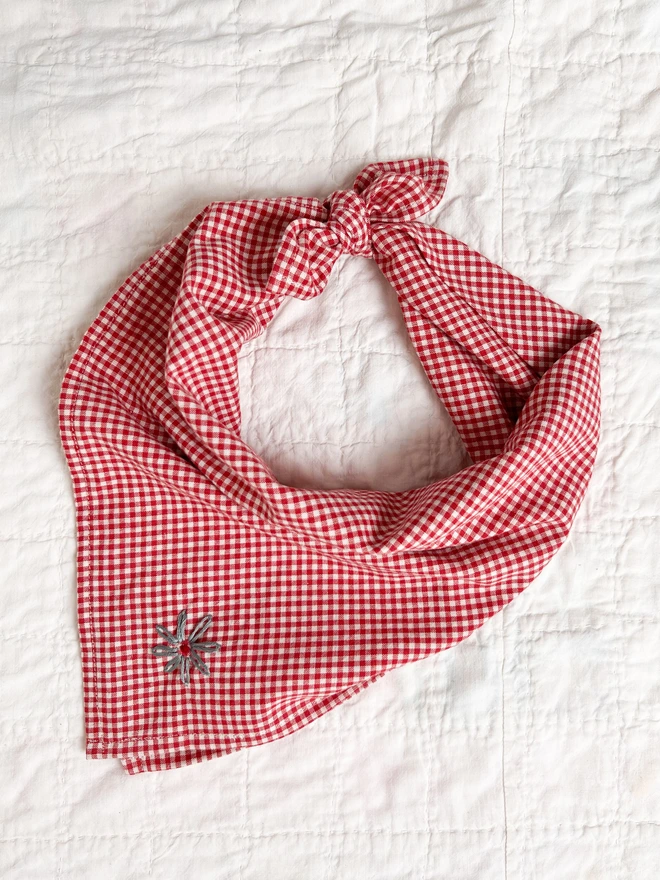 red bandana with flower embroidery