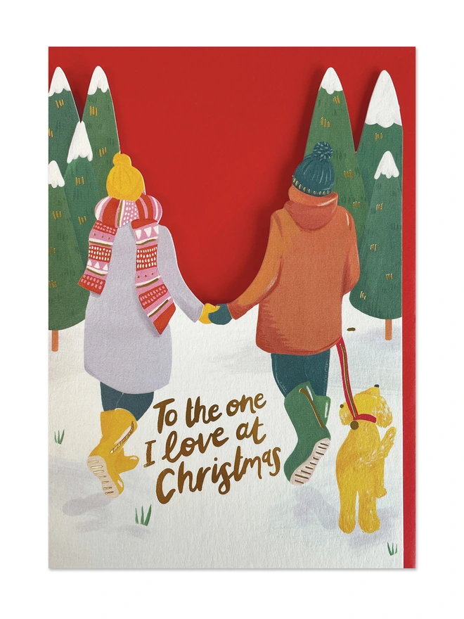 ‘To The One I Love At Christmas’ Painted Snowy Walk Christmas Card For Couples | Raspberry Blossom