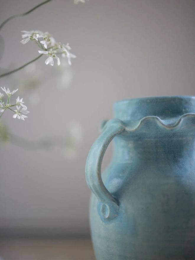 blue stoneware fluted vase