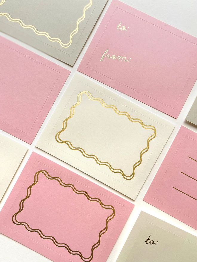 Other luxe gold foil self adhesive address labels available in pink natural and dove grey colours 