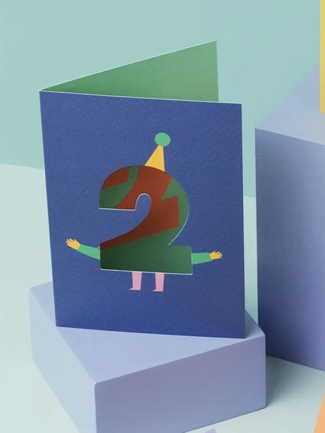 2nd Birthday Card, against a blue background, surrounded by other birthday cards. 