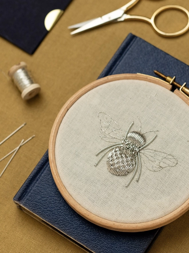 Bee Embroidery Kit - Silver