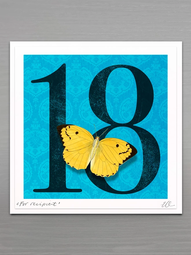 18th birthday butterflygram card with hand cut paper butterfly, personalised and signed