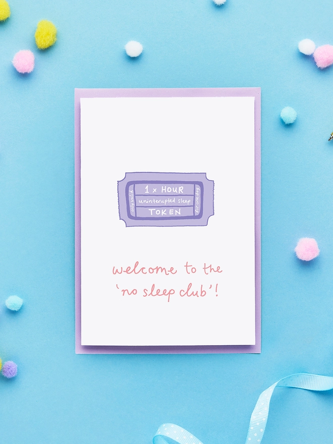 Funny New Baby Card Featuring a Sleep Token