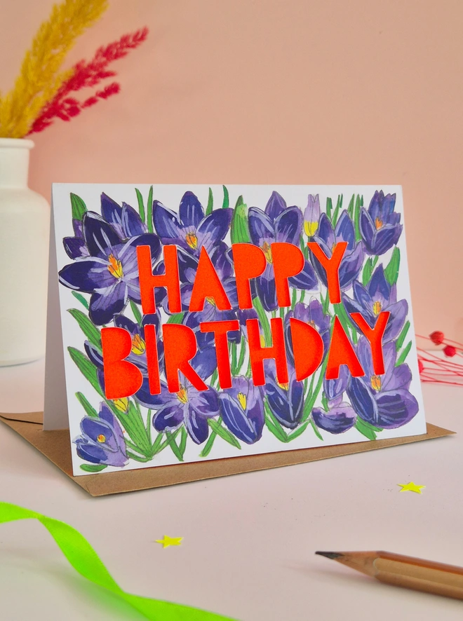 Crocus neon birthday card