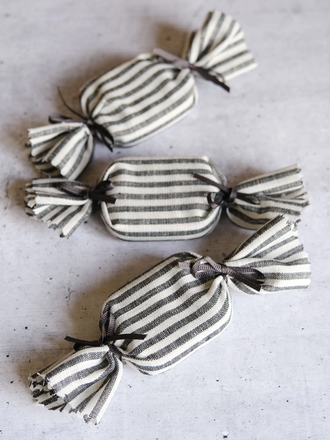Black and white stripey fabric sweet favours