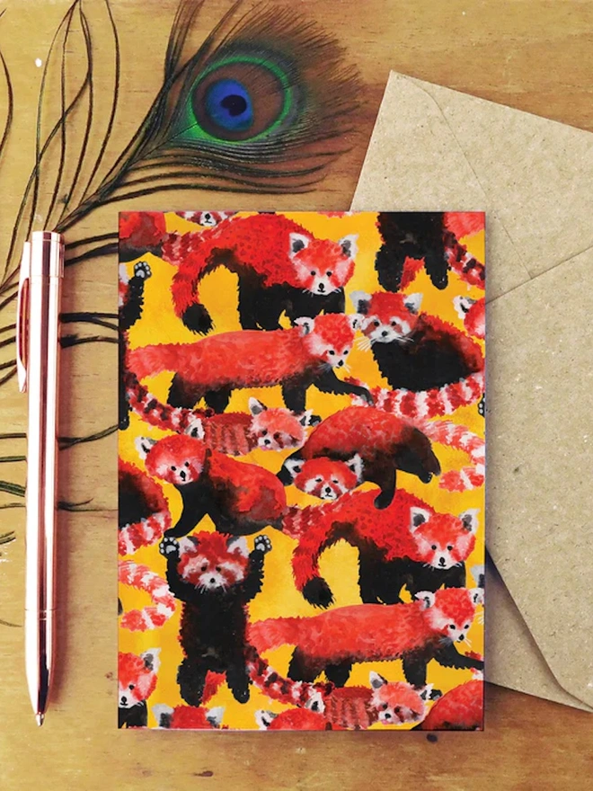 Pack of Red Pandas Print Greetings Card