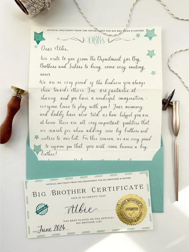 big brother announcement certificate and letter