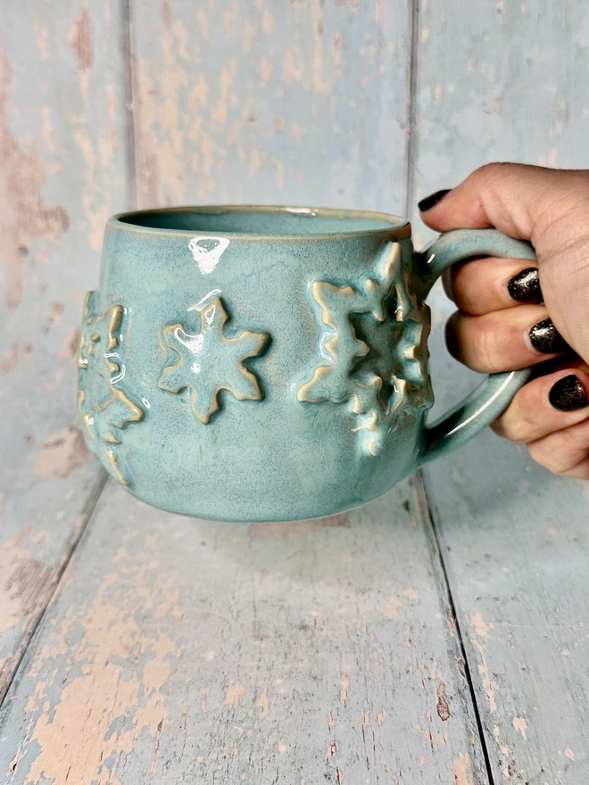 Festive Turquoise Snowflake Ceramic Mug