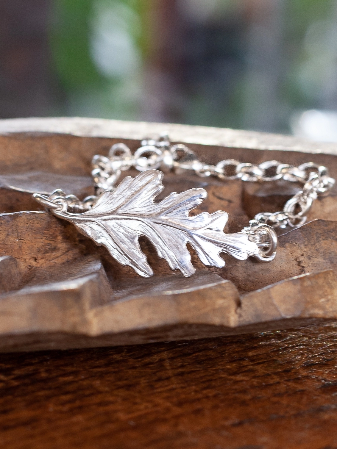 Oak leaf bracelet, nature jewelry, acorn charm - Botanical Bird Jewelry
