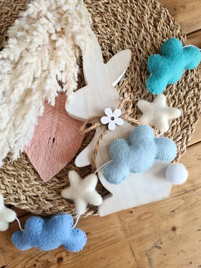 Felt Blue Cloud and Star Garland