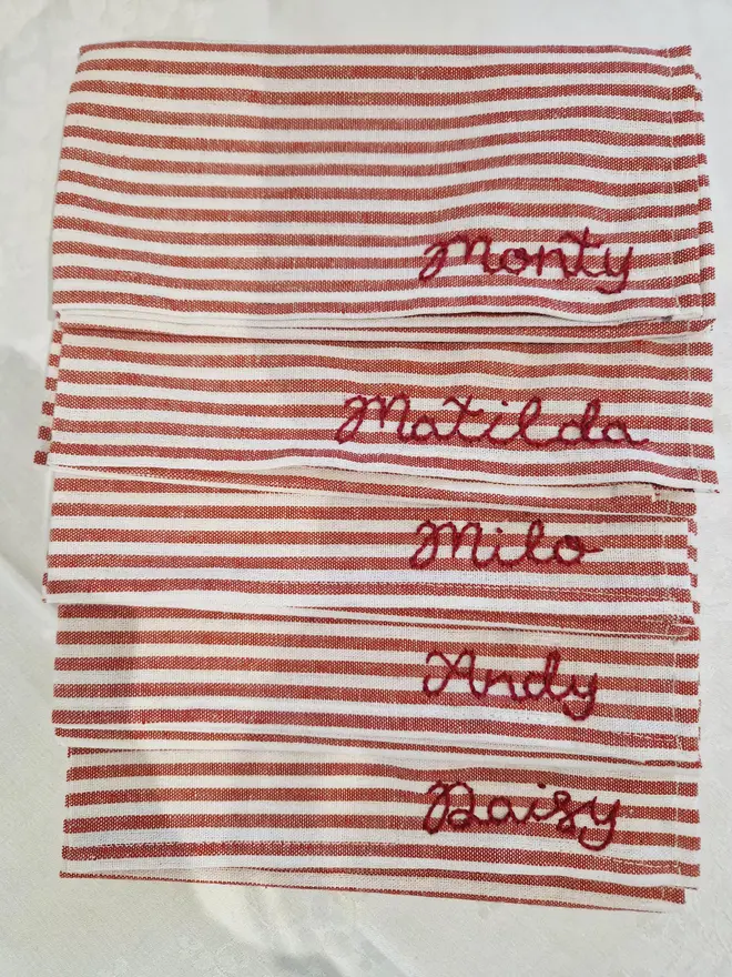 Personalised Hand Embroidered Name Napkins 