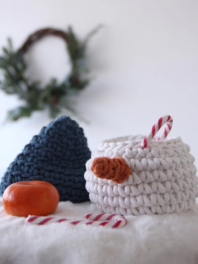 hand crocheted snowman basket personalised gift 3