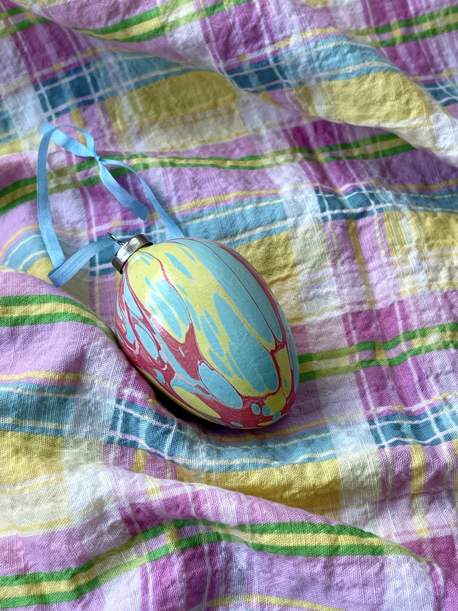 Hand-marbled ceramic hanging Easter egg