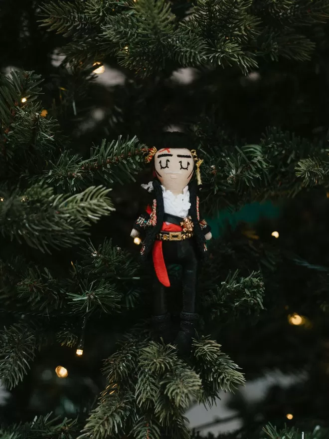 Adam Ant doll by Jennifer Jackson seen in a Christmas Tree.