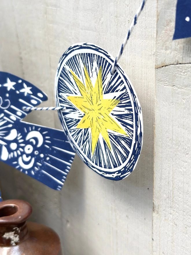 'Twinkle & Flight' Festive Nordic Folk Birds Linocut Garland