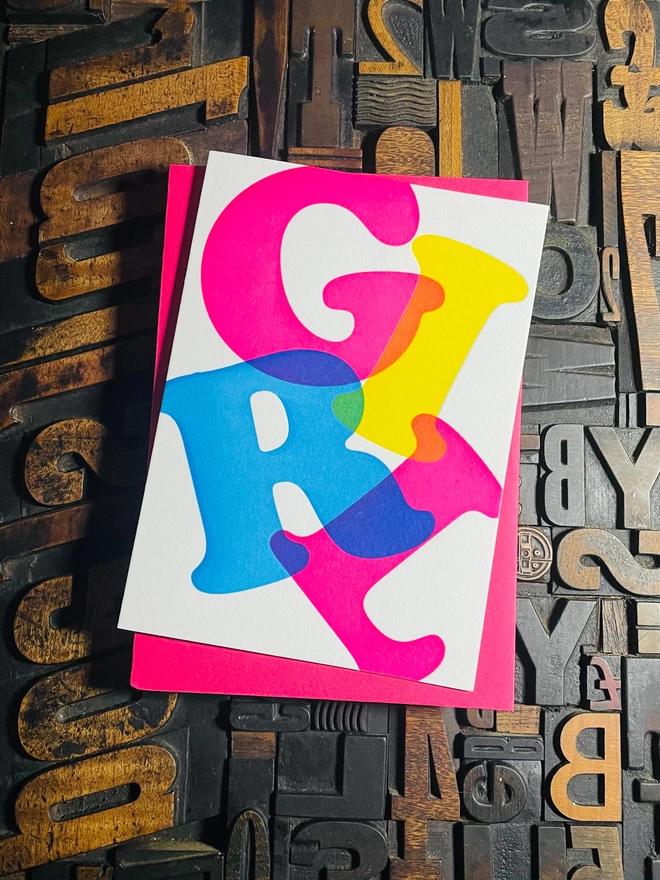 G-I-R-L | Vibrant Typographic Baby Girl Letterpress Card