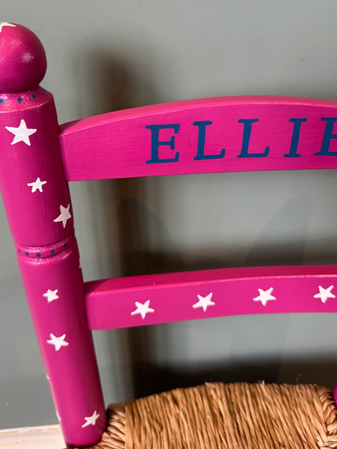 Ellie Chair. A dark pink chair patterned with white stars.