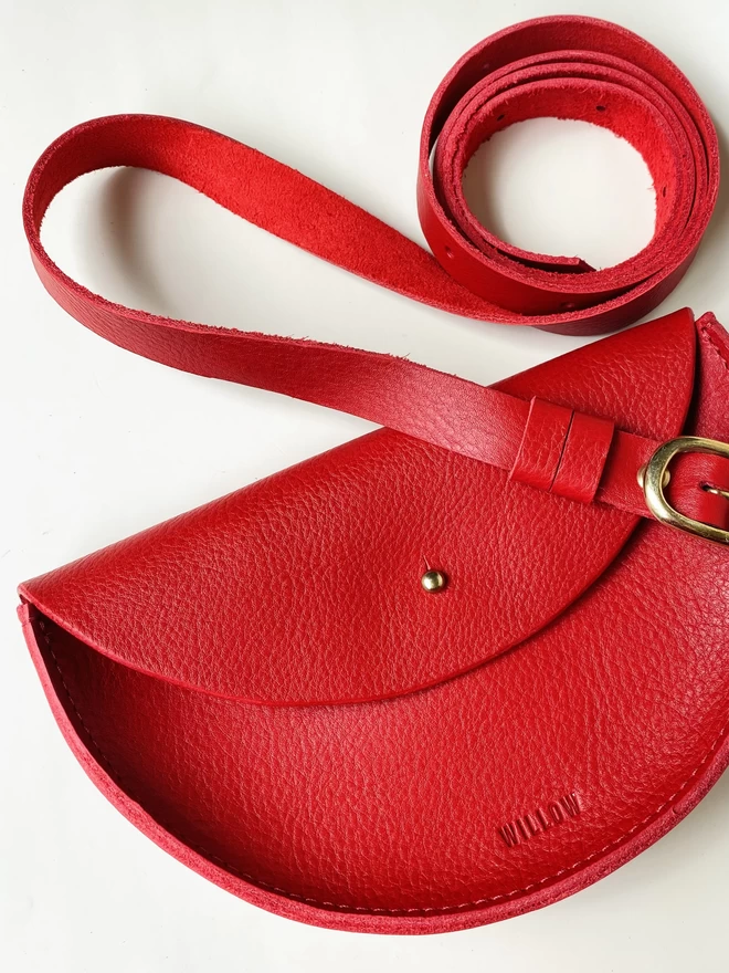 Red halfmoon leather handmade bag