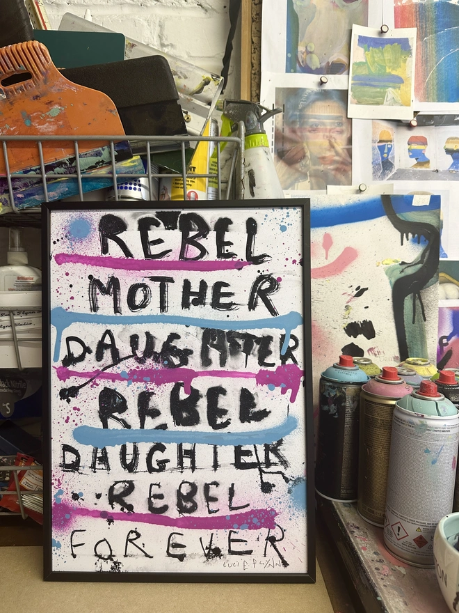 Rebel Mother Print Framed with Spray Paint