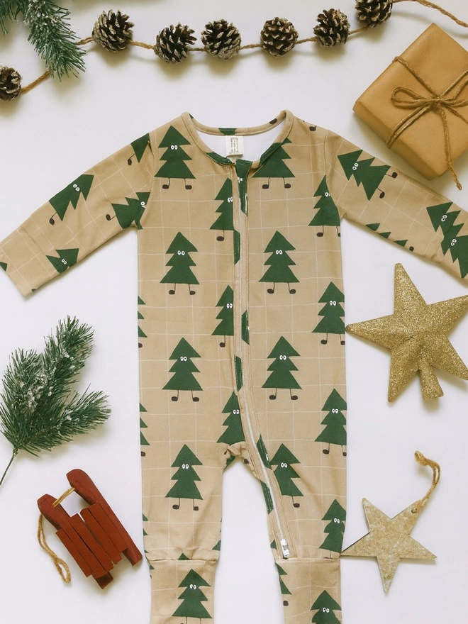 Christmas Dancing Tree Organic Sleepsuit 