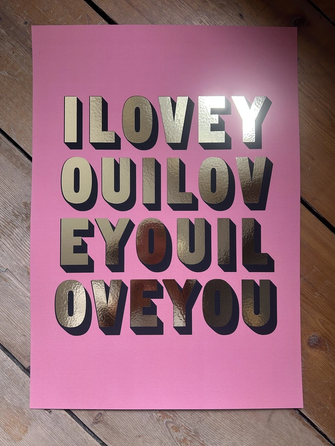 i love you painted by amy gold foil print