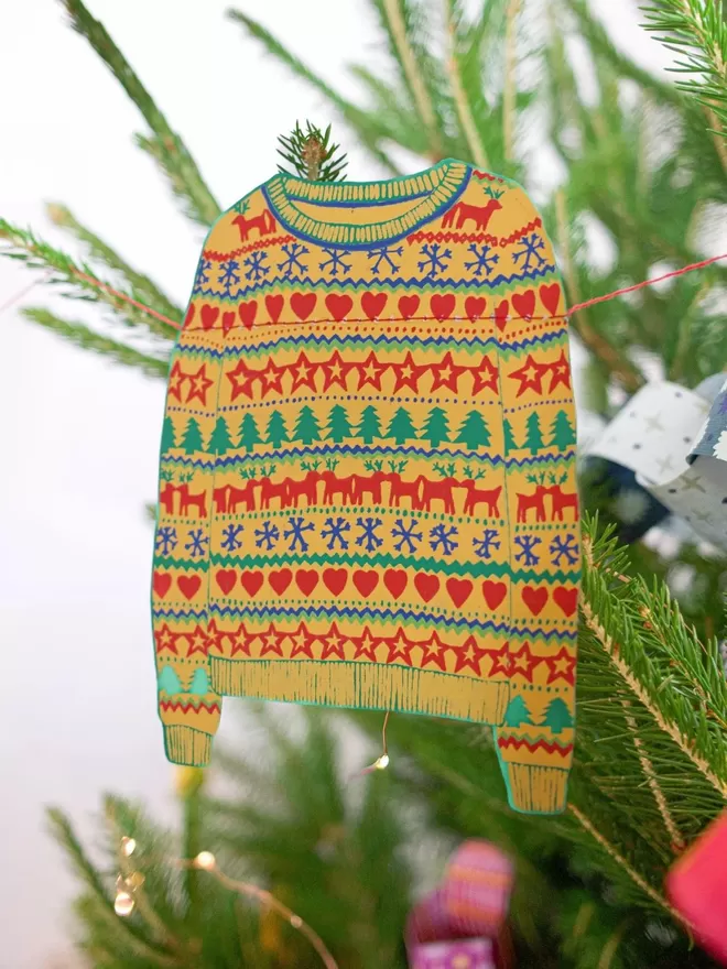 Christmas Jumpers Garland on a Christmas tree