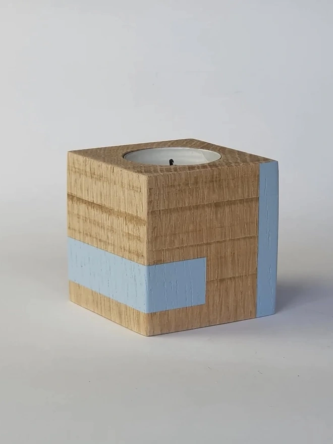 Small Stripe Design Wooden Cube Candle