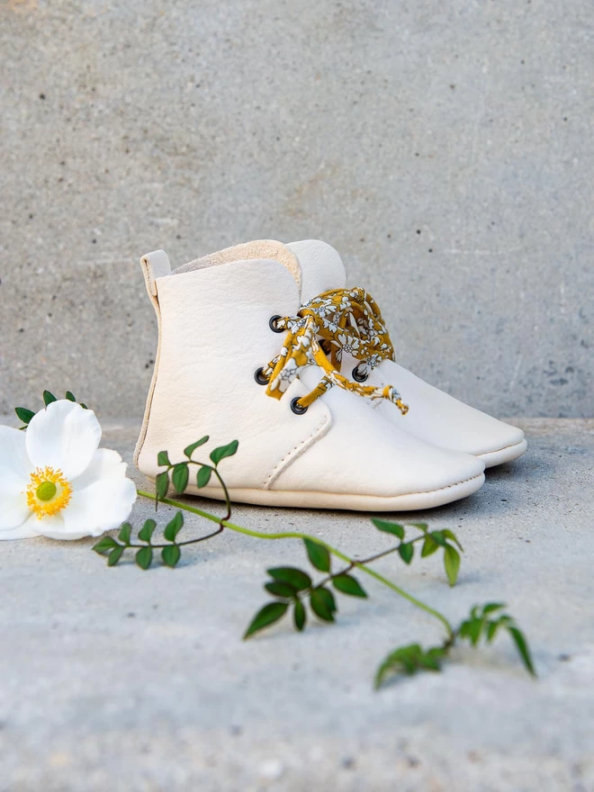 Cream Leather Baby and Toddler High Tops with Liberty Laces