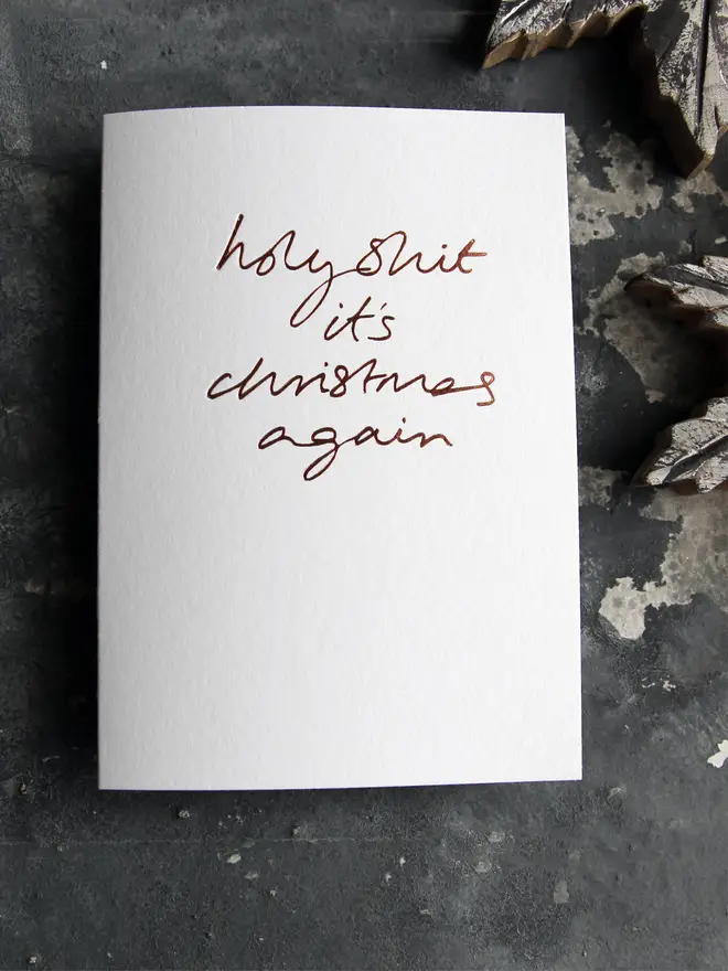 christmas again white card metallic script