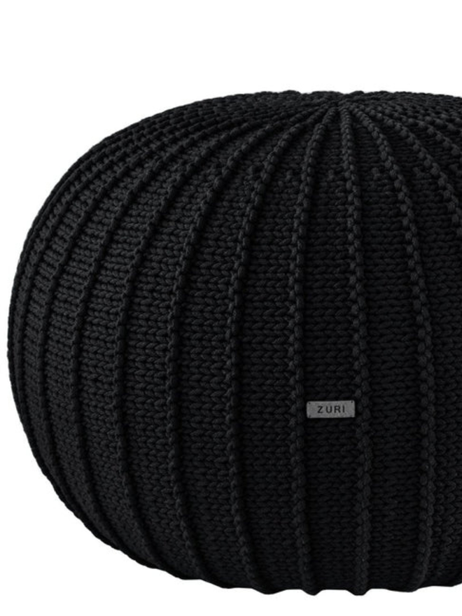 Zuri House. Large black knitted pouffe.