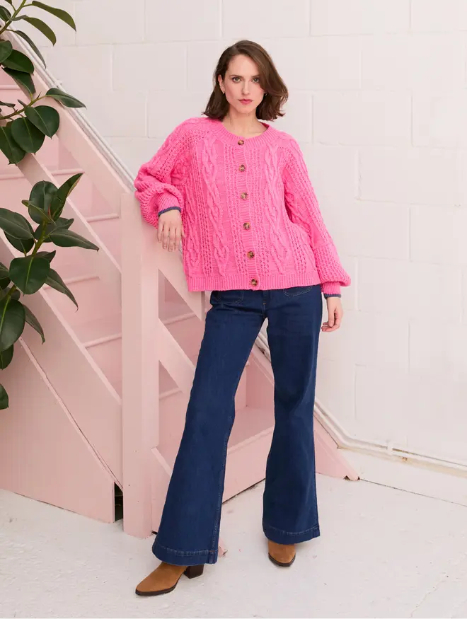 Brigit Hear Cable Cardigan Pink