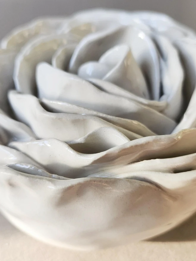white ceramic peony rose flower art for wall pottery gift handmade unique modern interior decor