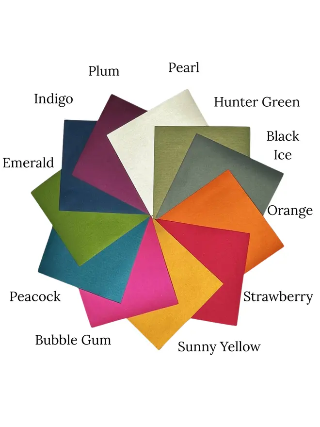 A swatch of available colours for a Handmade & Personalised Anniversary Photo Album.