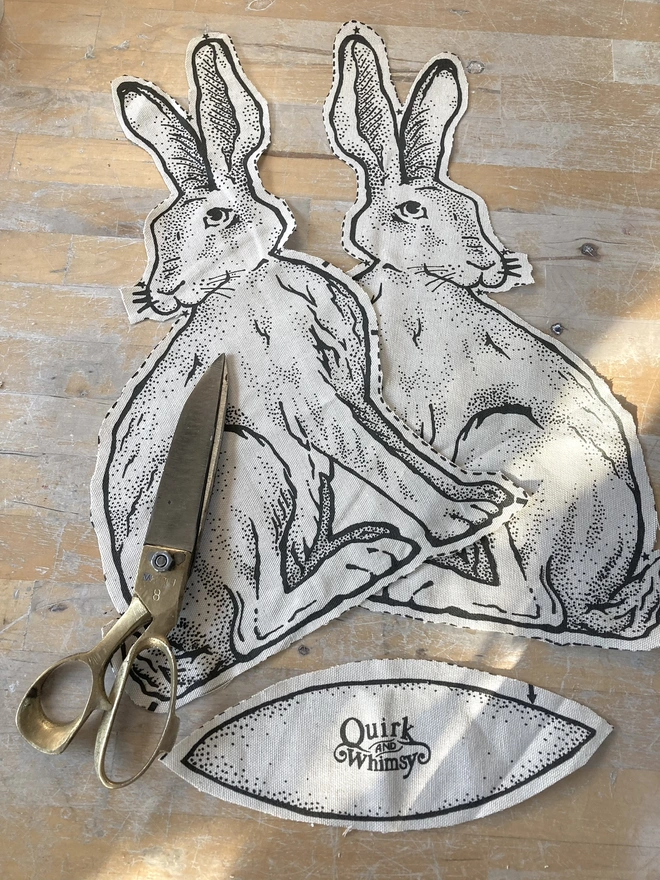 hare illustration on tea towel cut out